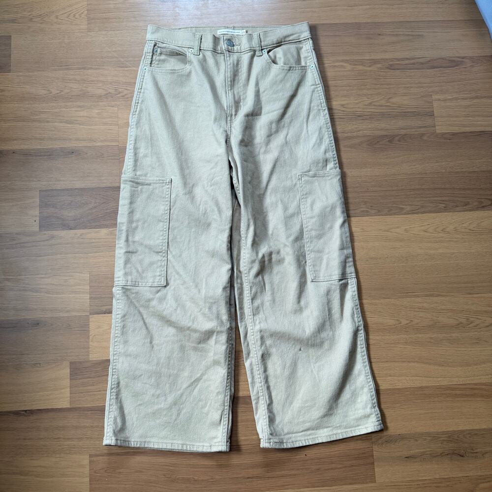 Women's Levi's Tan Beige High Waisted Wide Leg Crop Denim Jeans Pants Sz 29 x 25